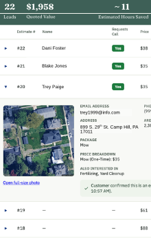 Yardstick phone screenshots New lead email on a phone